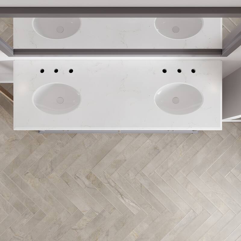 Eviva Elite Stamford 60" Bath Vanity with Carrara Quartz Top and Porcelain Sink