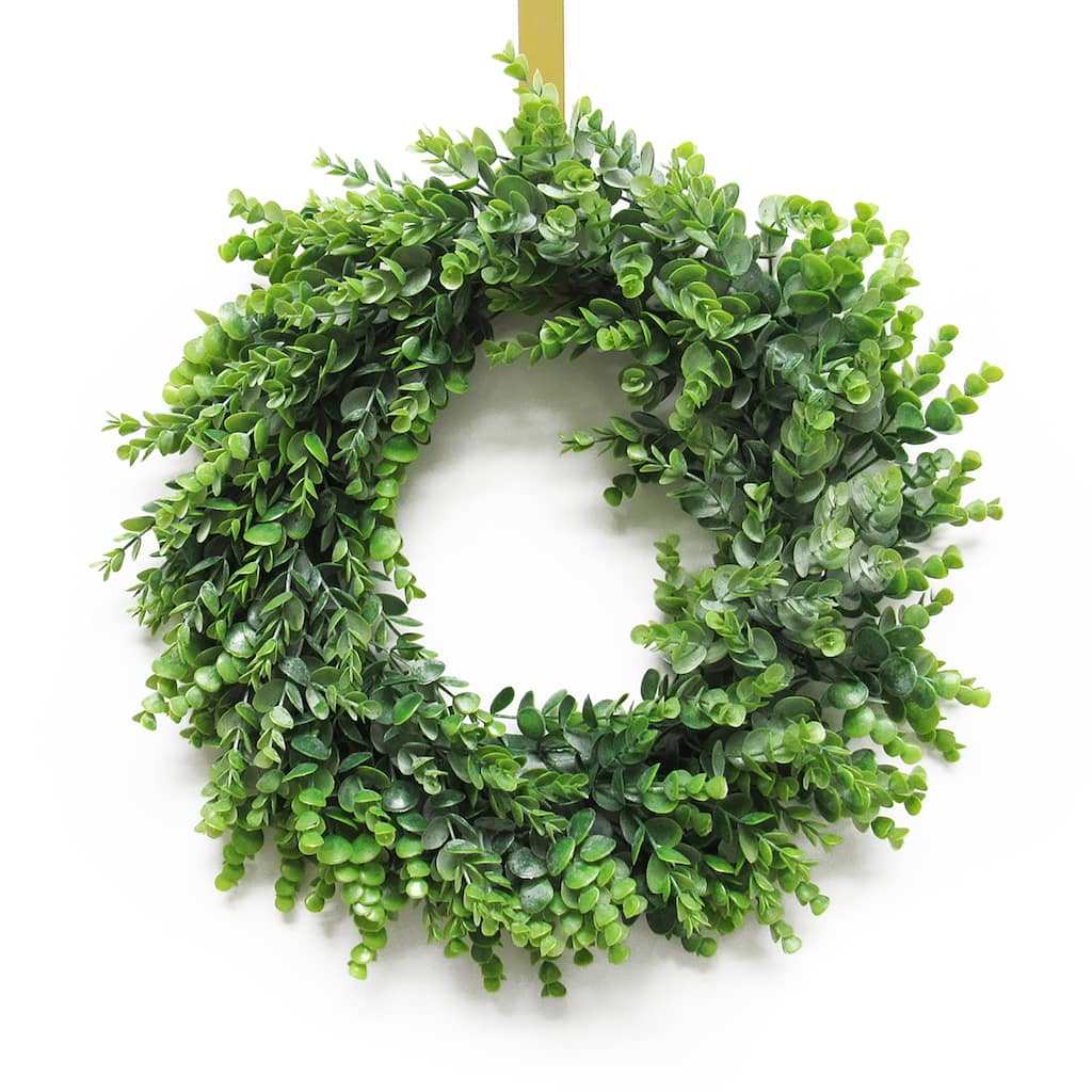 Frosted Green Artificial Eucalyptus Leaf Foliage Greenery Wreath 16in