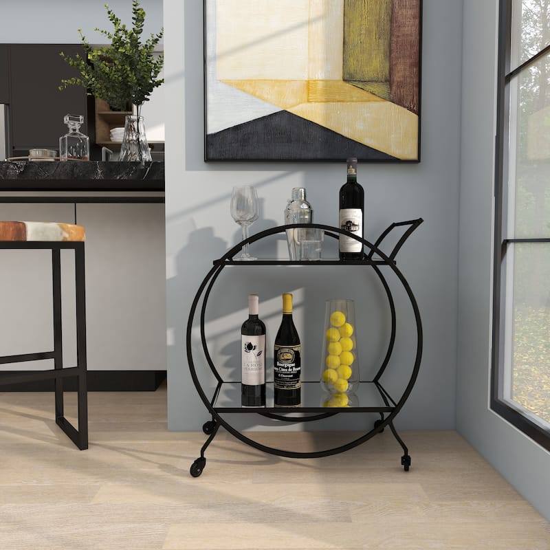 Metal Contemporary Bar Cart with Wheels