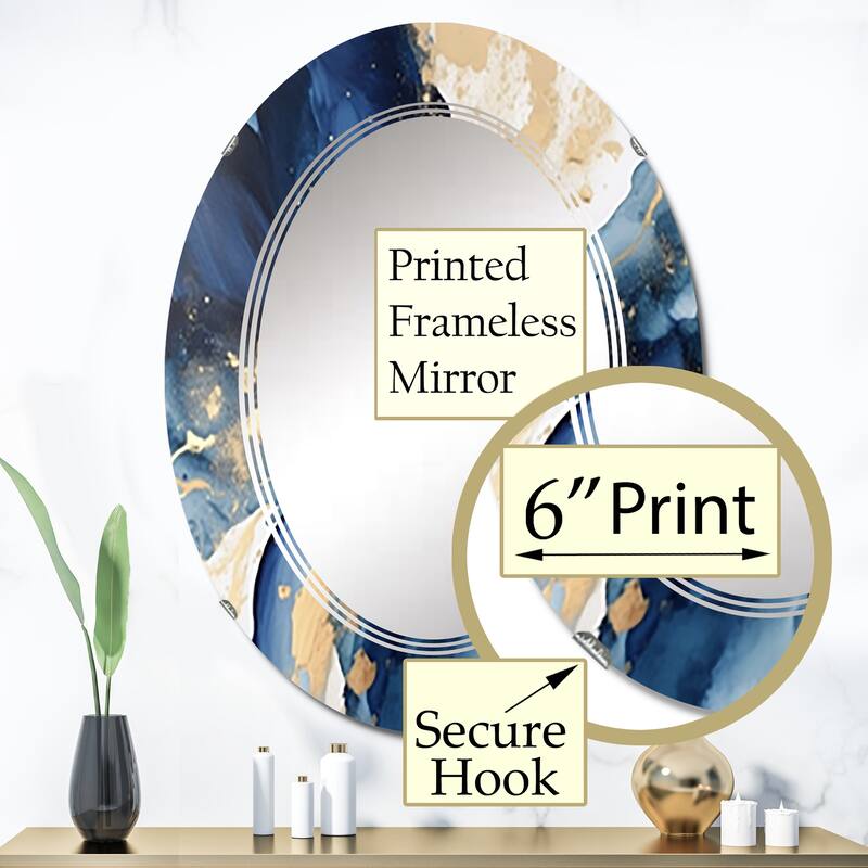 Designart "Dark Blue and Gold Strokes VIII" Fractals Modern Wall Mirror