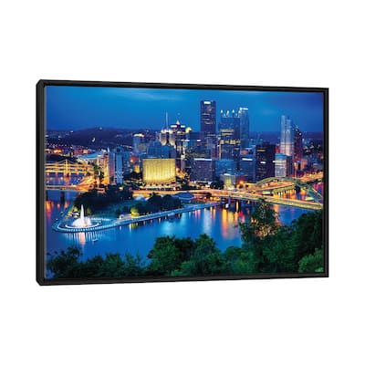 iCanvas "Pittsburgh Downtown Night Scenic View" by George Oze Framed Canvas Print