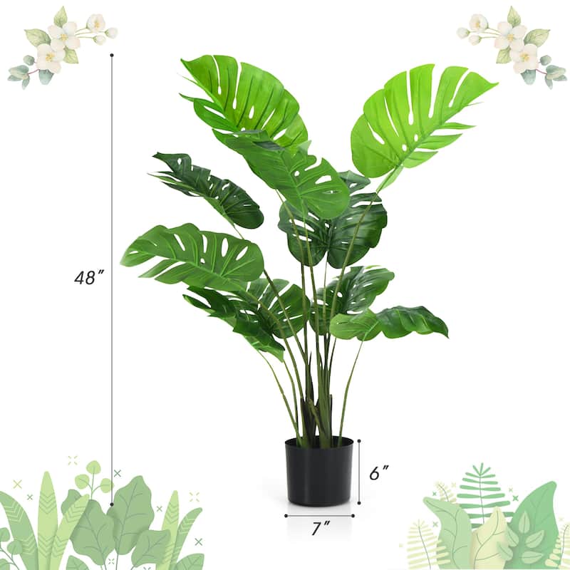 Gymax 2 Pack Artificial Monstera Deliciosa Tree 4ft Faux Plant w/ - See Details