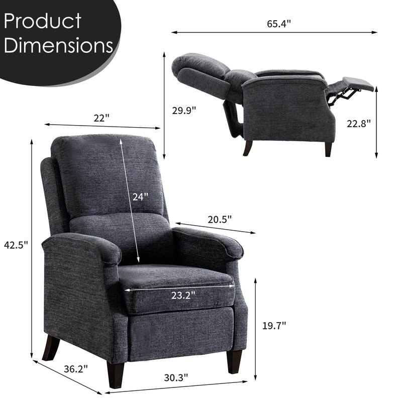 Push-Back Upholstered Recliner with Thickened Seat Cushion Backrest