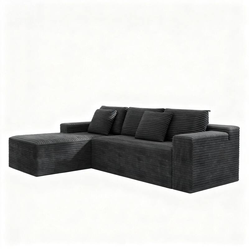 L Shape Modular Sectional Sofa with Chaise Lounge, Corduroy Upholstered Boneless Cloud Couch, Comfy Compressed Corner Sofa