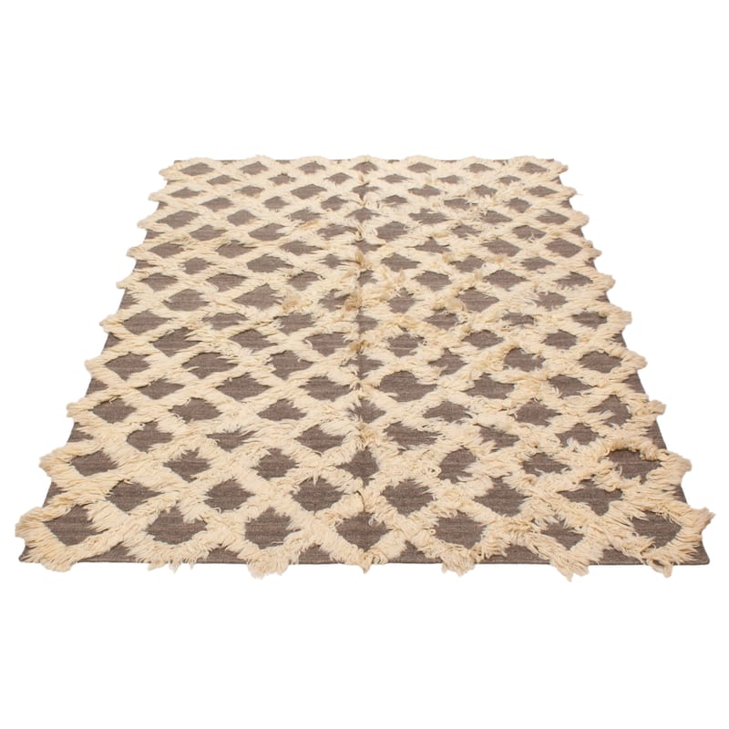 ECARPETGALLERY Flat-Weave Marrakech Cream Wool Kilim - 6'9 x 9'8