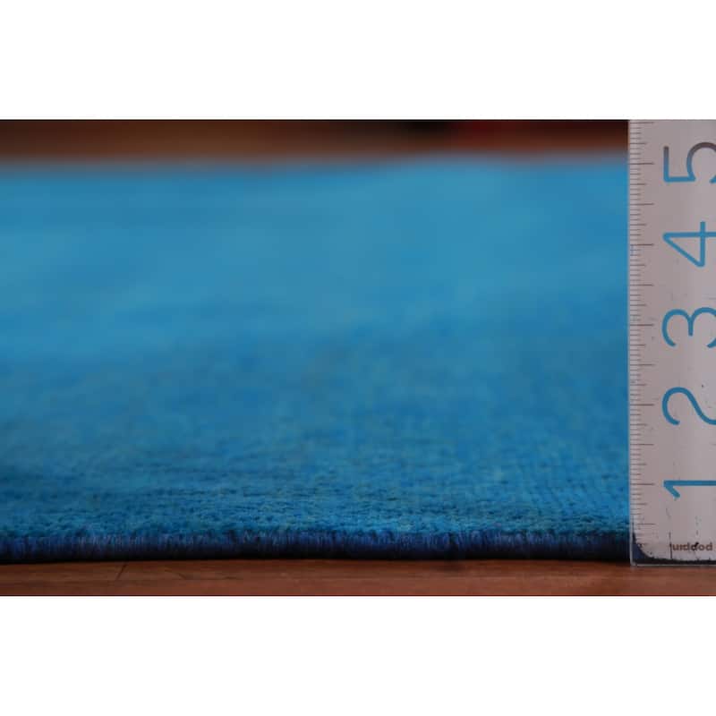Hand Knotted Oriental 100% Wool Carpet Modern Solid Navy Blue & Blues Gabbeh Area Rug - 13' 9'' X 10' 1''