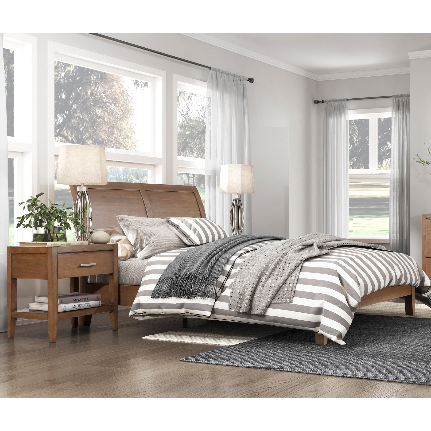 Light Brown Finish 3pc Bedroom Set Bed and Two Nightstands