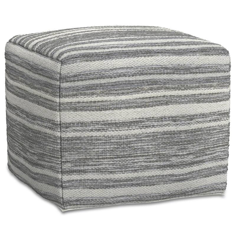 WYNDENHALL Eleanor Contemporary Square Woven Pouf in Black Melange, White Wool