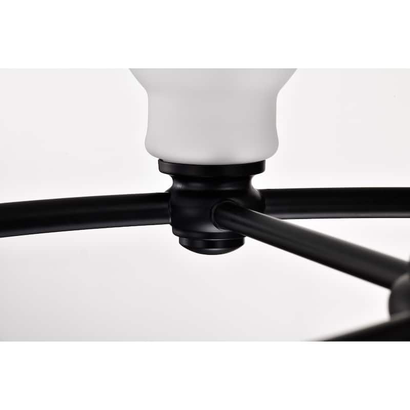 Russel 6 Light Chandelier Matte Black with Satin White Glass