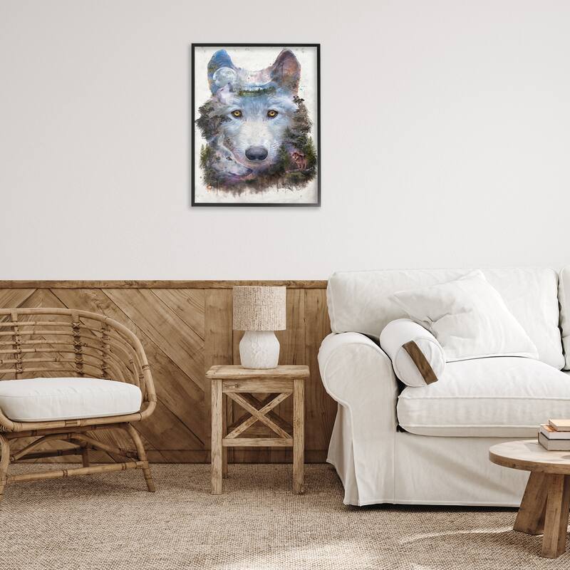 Stupell Wolf Form with Woodland Scene Framed Giclee Art Design By Barrett Biggers