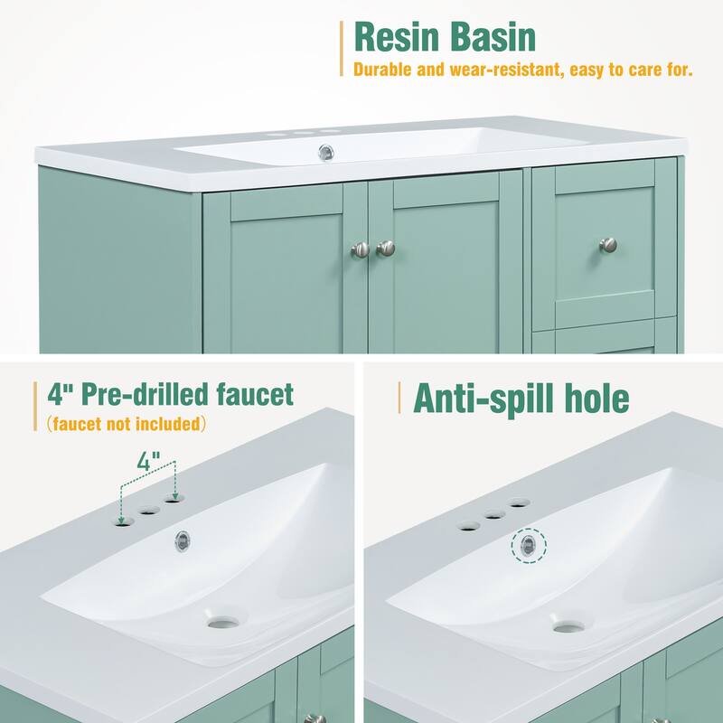 36" Modern Bathroom Vanity with USB Charging, 2Doors and 3Drawers Storage Vanity Cabinet, single sink, Faucets Not Included
