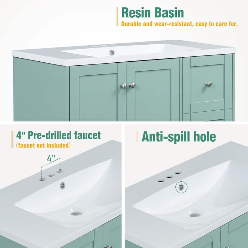 36 Inch Modern Bathroom Vanity with USB Charging, Two Doors and Three Drawers Bathroom Storage Vanity Cabinet