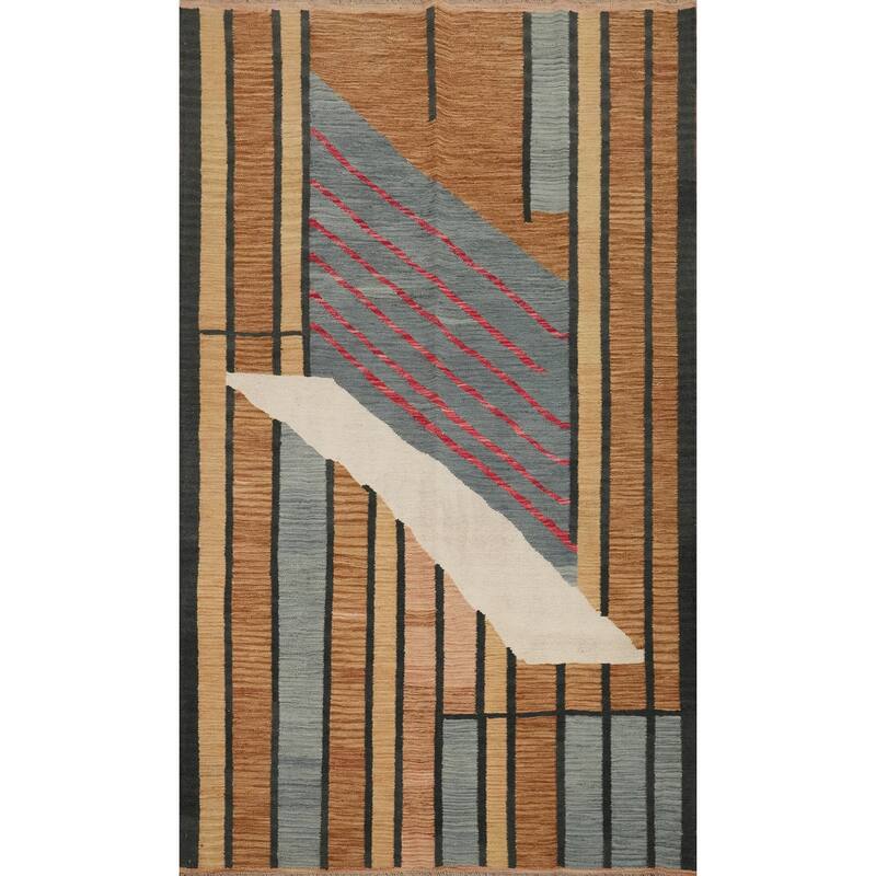 Hand Woven Oriental 100% Wool Carpet Southwestern Modern Brown Kilim Area Rug - 8' 1'' X 5' 0''