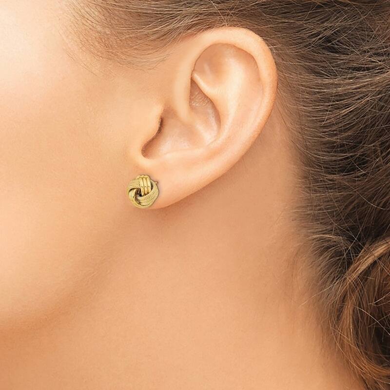 Curata 10k Yellow Gold Polished Textured Triple Love Knot Post Earrings - 10.5x11.5mm