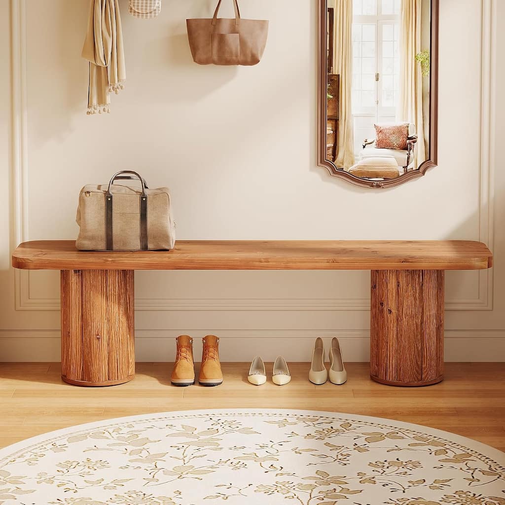 63" Solid Wood Entryway Bench, Extra Long Accent Bench Seat for End of Bed Dining Room Living Room Foyer Bedroom