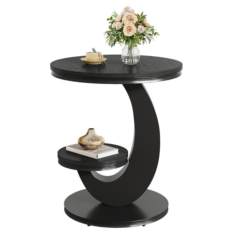 End Table with Storage Shelf, Wood Sofa Side Bedside Nightstand, Accent Snack Table for Living Room Bedroom