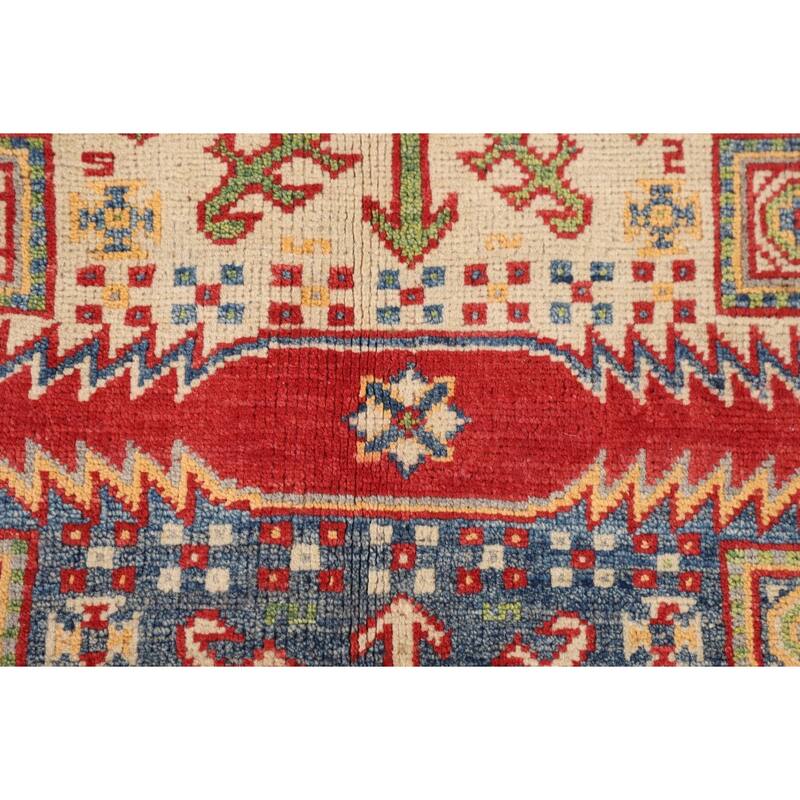 Geometric Kazak Area Rug Handmade Wool Carpet - 5'0" x 7'4"
