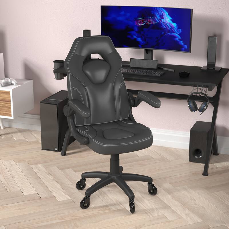 Office Gaming Chair with Skater Wheels & Flip Up Arms - LeatherSoft