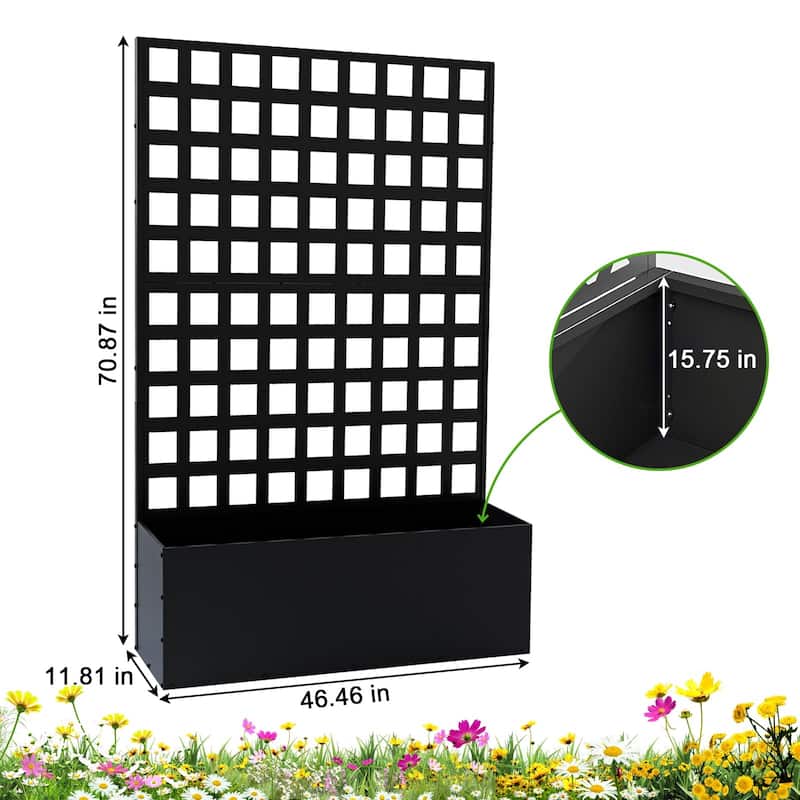 Metal Planter Box with Trellis, Raised Garden Bed with Trellis, Outdoor Garden Box with Privacy Screen & Drainage Holes