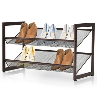 SONGMICS 12-Tier Shoe Rack Tall Metal Shoe Storage Organizer for Closet Set  of 2/6-Tier Big Stackable Shoes Rack Shelf Adjustable Feet & Slanted