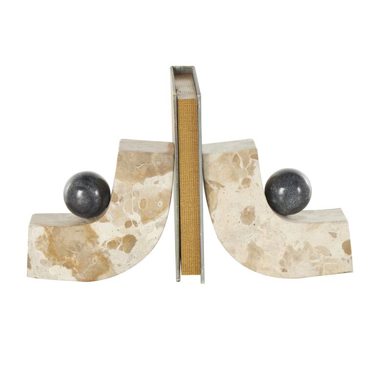 Marble Arched Curved Bookends with Black Orbs - Set of 2 Brown - Roche River Decor