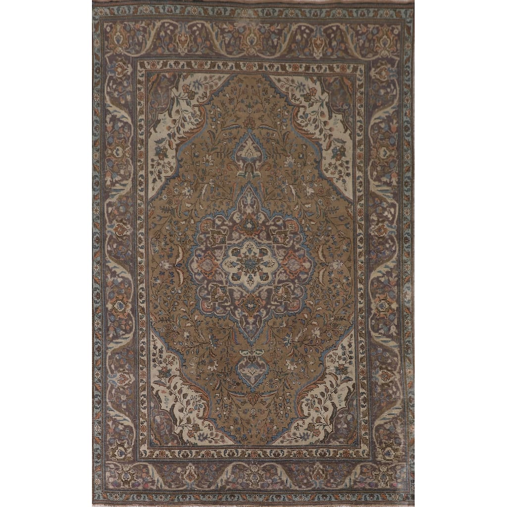 Tabriz Persian Vintage Rug Hand-Knotted Wool Carpet - 6'2"x 9'9"