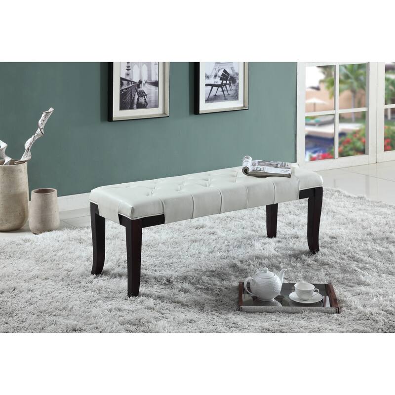 Linon Faux Leather White Tufted Bench