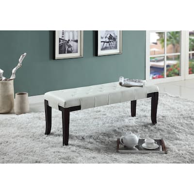 Linon Faux Leather White Tufted Bench
