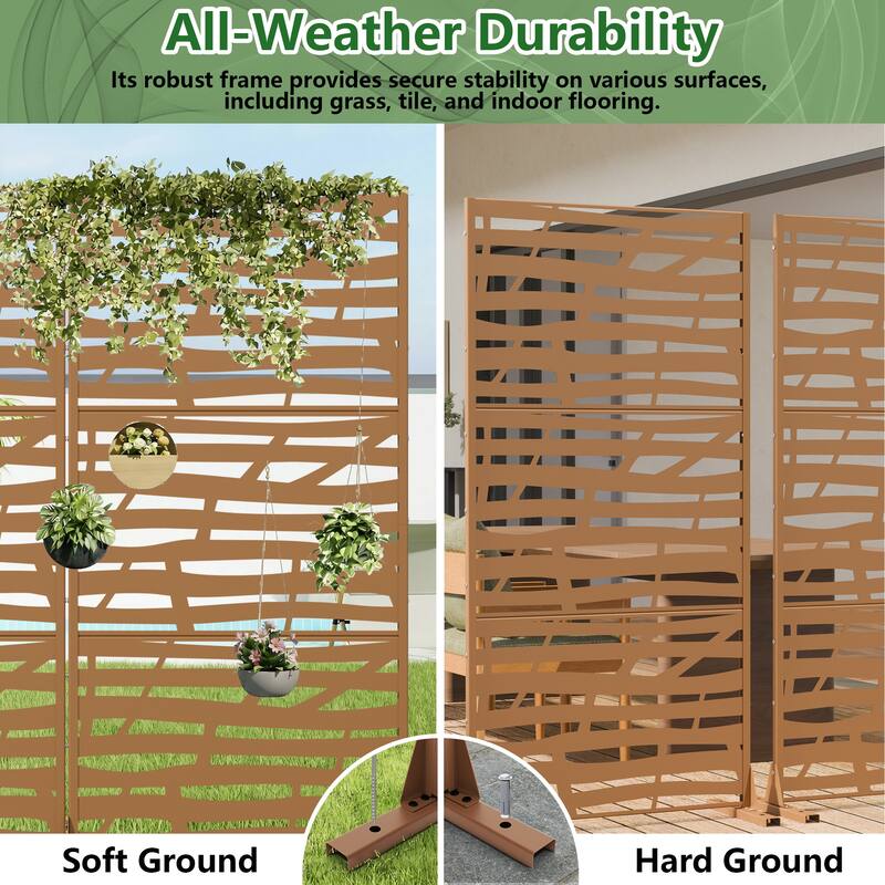 Metal Privacy Screen Fence Panel with Stylish Pattern Set of 2