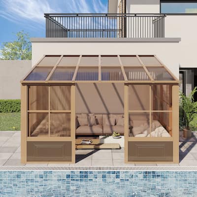 Erommy Wall Mounted Sunroom with Sliding Doors, All-Season Aluminum Patio Gazebo, Outdoor Permanent Sunroom Shelter