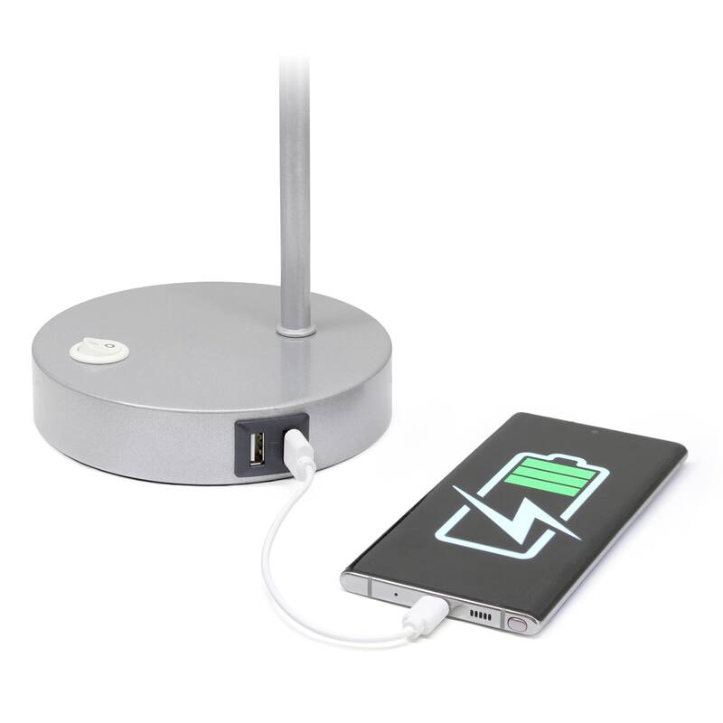 Curved Arm Desk Lamp with Glass Shade - 15.75" - Silver