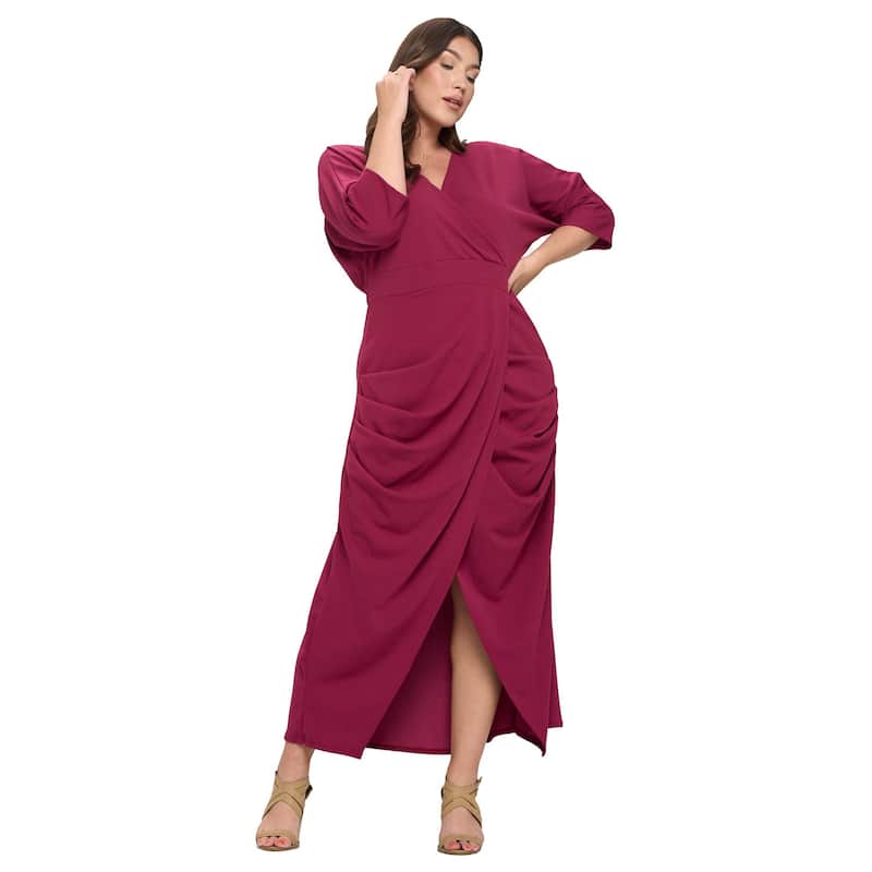 L I V D Women's Plus Size Dolman Wrap Maxi Dress Spandex - 3X - Magenta