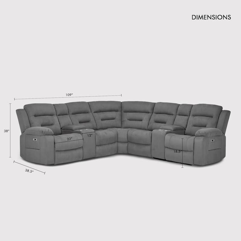 7PCS, 2 Power Recliners, Fabric Reclining Sectional with Power Headrest & Lumber
