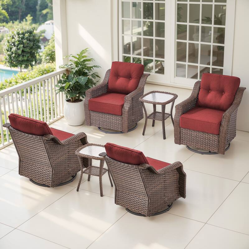 Gymojoy 6-Piece Wicker Patio Swivel Glider Chairs Set, 6-Inch Ultra Thick Cushioned