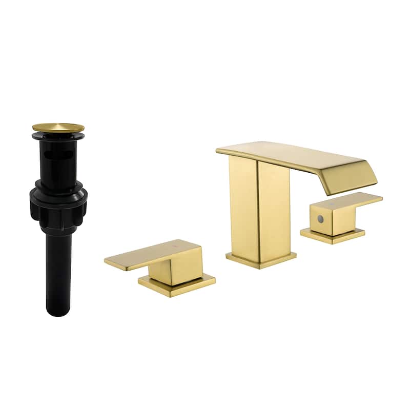 8 Inch Widespread Waterfall Bathroom Faucet with Drain Assembly Kit Modern Double Handle 3 Holes Bathroom Sink Basin Vanity Taps - Brushed Gold