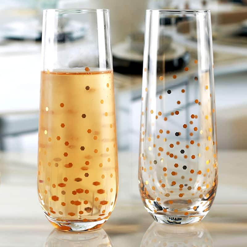Circleware Stemless Flute with Gold Confetti Decal Set of 2 10.5oz
