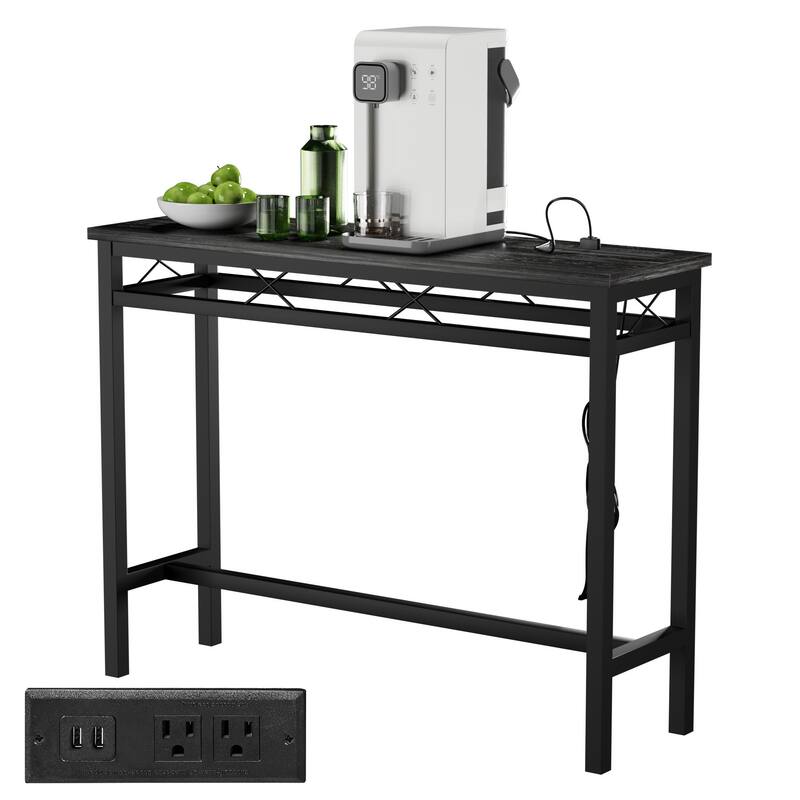 Javlergo Console Table with with Charging Station & USB Ports, Charcoal Gray - 39''L