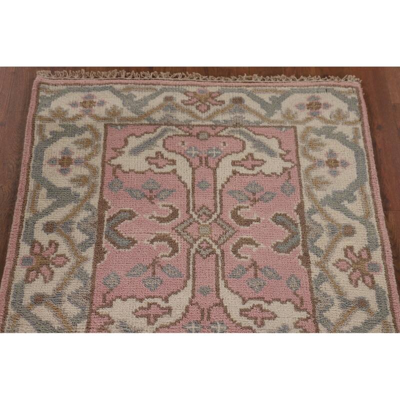Light Pink Oushak Oriental Runner Rug Handmade Wool Carpet - 2'6"x 9'10"