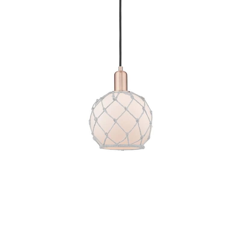 Innovations Lighting 716-1P-11-8 Farmhouse Rope Pendant Farmhouse Rope - Antique Copper / White Glass with White Rope