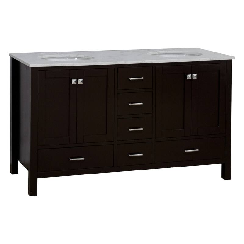 KitchenBathCollection Horizon 60" Double Bathroom Vanity with Engineered Carrara Top