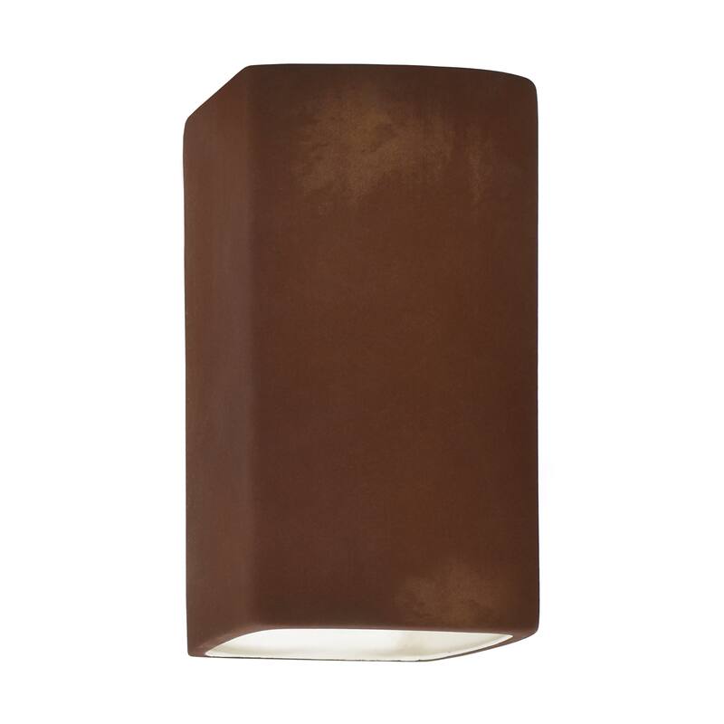 Justice Design Ambiance - Small ADA Rectangle - Open Top & Bottom Wall Sconce - Replaceable Bulb - Real Rust