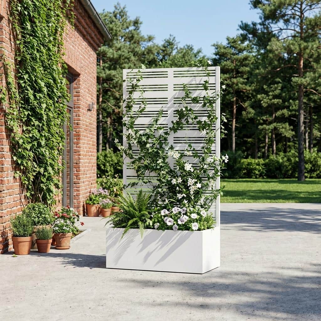 Metal Galvanized Planter Box with Trellis Privacy Screen Lockable Wheels