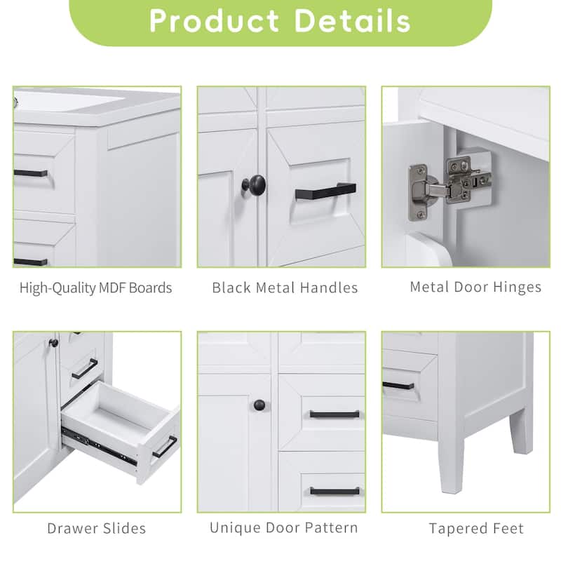 30 inch Freestanding Bathroom Vanity Set in White with Integrated Ceramic Sink - 30'' x 18''