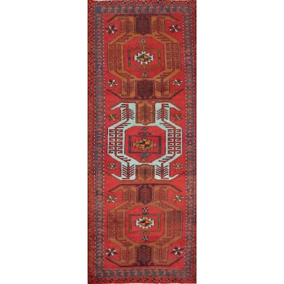 Hand Knotted Oriental 100% Wool Carpet Traditional Tribal Red Ardebil Runner Rug - 9' 3'' X 3' 4''