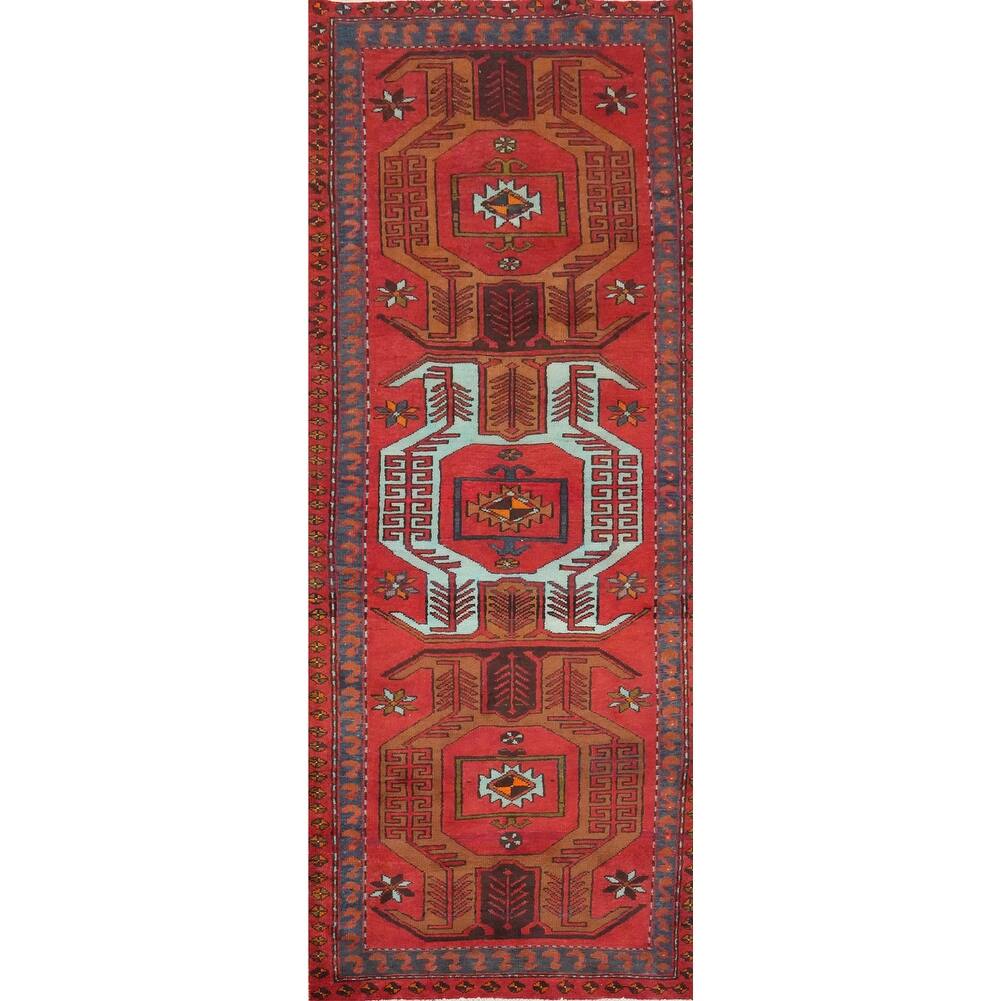 Hand Knotted Oriental 100% Wool Carpet Traditional Tribal Red Ardebil Runner Rug - 9' 3'' X 3' 4''