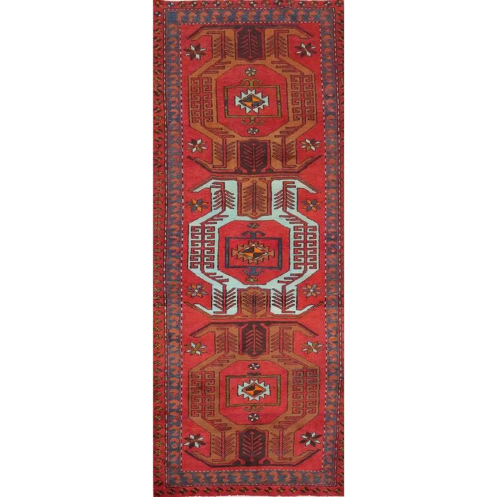 Hand Knotted Oriental 100% Wool Carpet Traditional Tribal Red Ardebil Runner Rug - 9' 3'' X 3' 4''