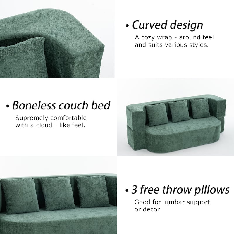 79" boneless loveseat Convertible Folding Sofa Bed, Twin Sleeper Sofa with Pillow, Modern Chenille Couch for Living Room