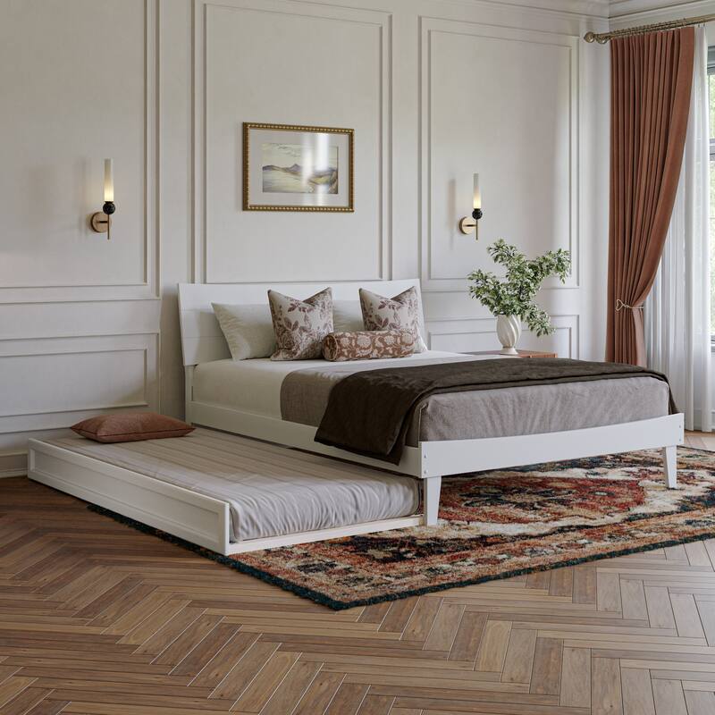Phoenix Wood Platform Bed with Trundle - White - Queen