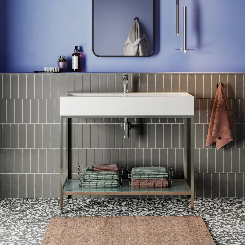 Pierre 40 Single, Freestanding, Open Shelf, Metal Frame Bathroom Vanity - Silver