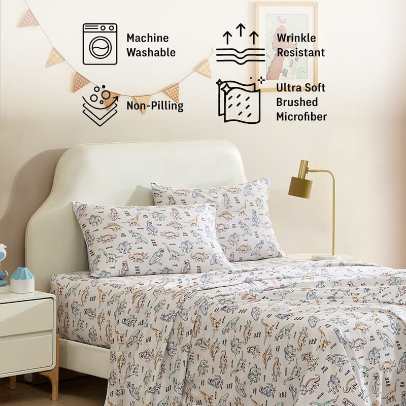 HLC.ME Printed Kids Bed Sheets - Patterned Bed Sheet Set - Wrinkle Resistant & Ultra Soft - For Mattresses up to 15 Inches Deep
